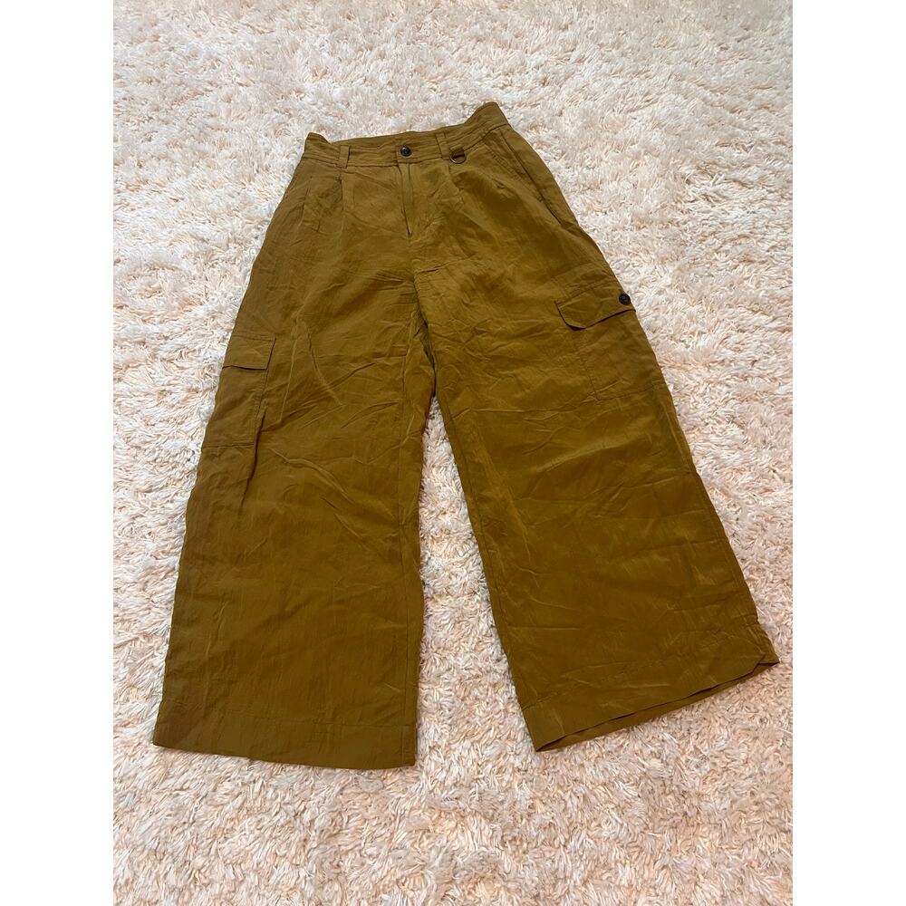 Madewell Wide Leg Crinkle Slinky Summer Carpenter Pocket Chartreuse High Waist 2